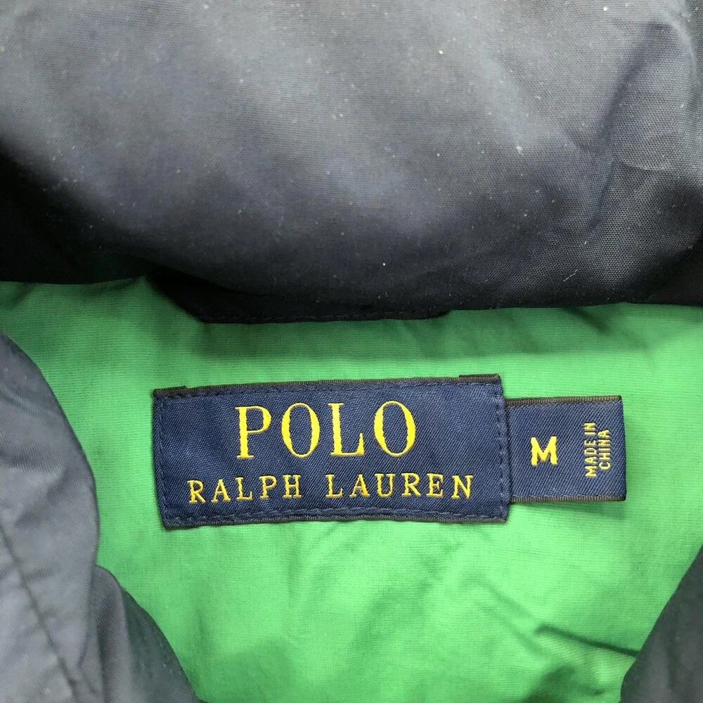 Polo Ralph Lauren Vest Mens Medium Blue Nylon Puffer Snap Front Lined Outdoor